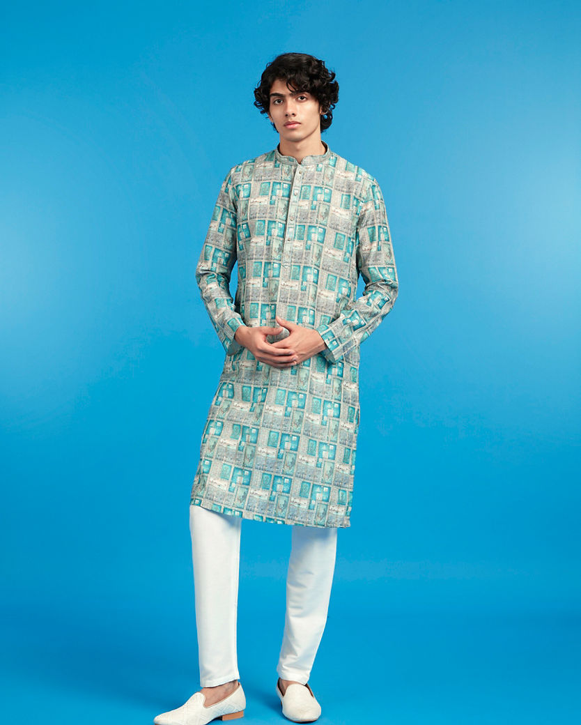 Diwas Men Elegant Turquoise Blue Kurta