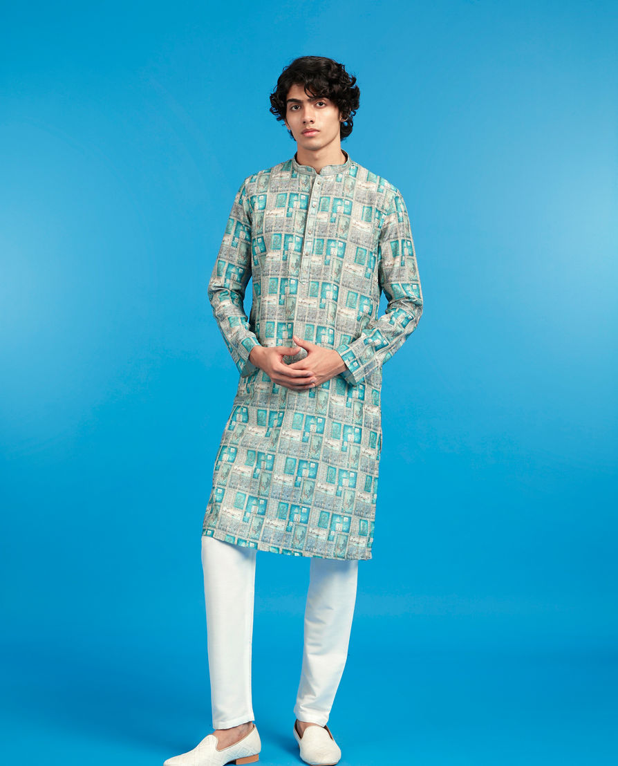 Diwas Men Elegant Turquoise Blue Kurta