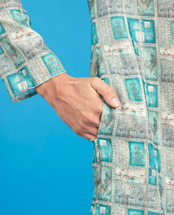 Diwas Men Elegant Turquoise Blue Kurta