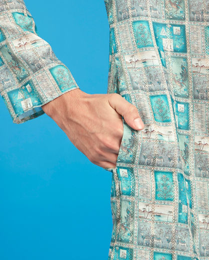 Diwas Men Elegant Turquoise Blue Kurta