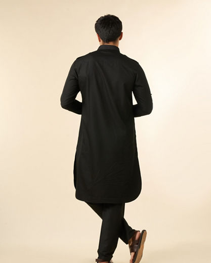 Diwas Men Black Blended Cotton Pathani Kurta