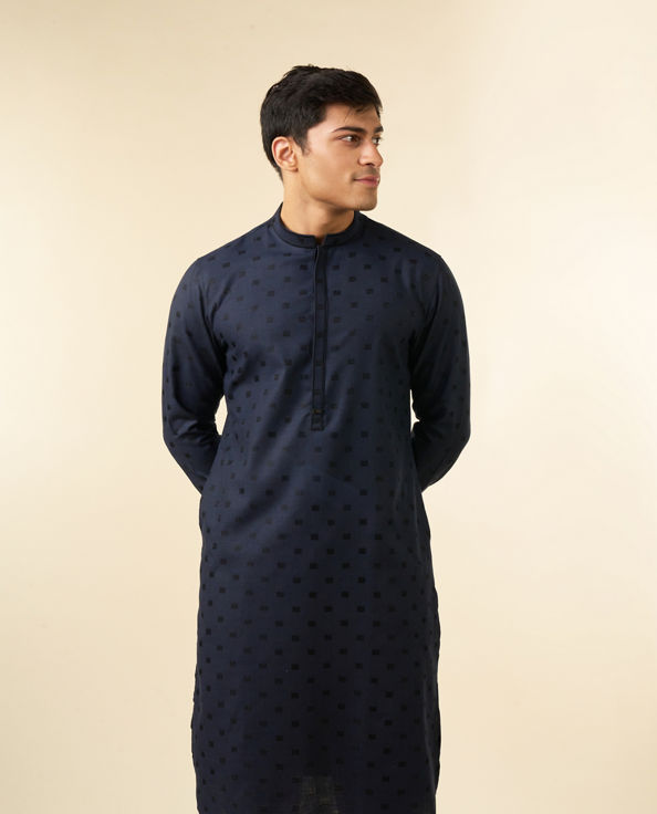 Diwas Men Dark Blue Blended Viscose Jacquard Kurta