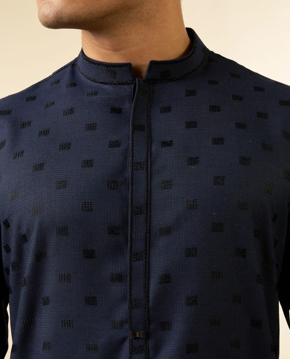 Diwas Men Dark Blue Blended Viscose Jacquard Kurta