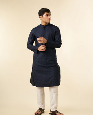 Diwas Men Dark Blue Blended Viscose Jacquard Kurta