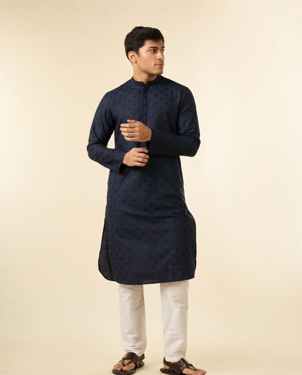 Diwas Men Dark Blue Blended Viscose Jacquard Kurta