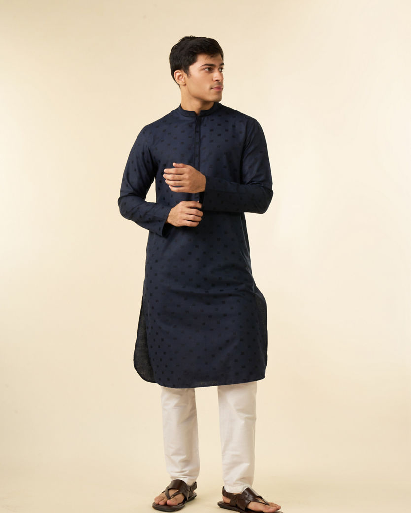 Diwas Men Dark Blue Blended Viscose Jacquard Kurta