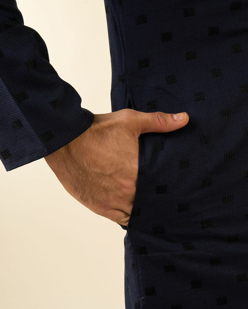 Diwas Men Dark Blue Blended Viscose Jacquard Kurta