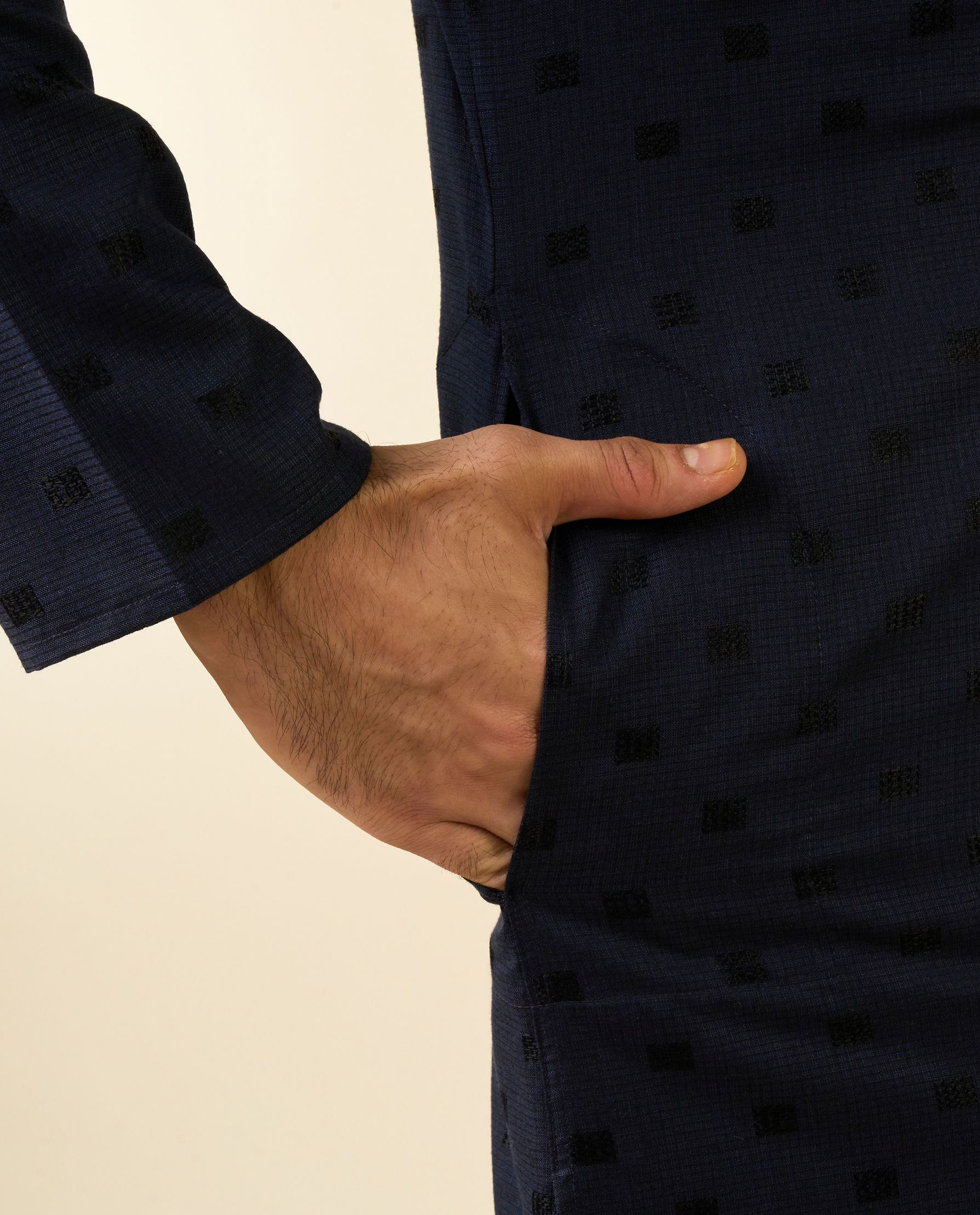 Diwas Men Dark Blue Blended Viscose Jacquard Kurta