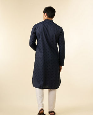 Diwas Men Dark Blue Blended Viscose Jacquard Kurta