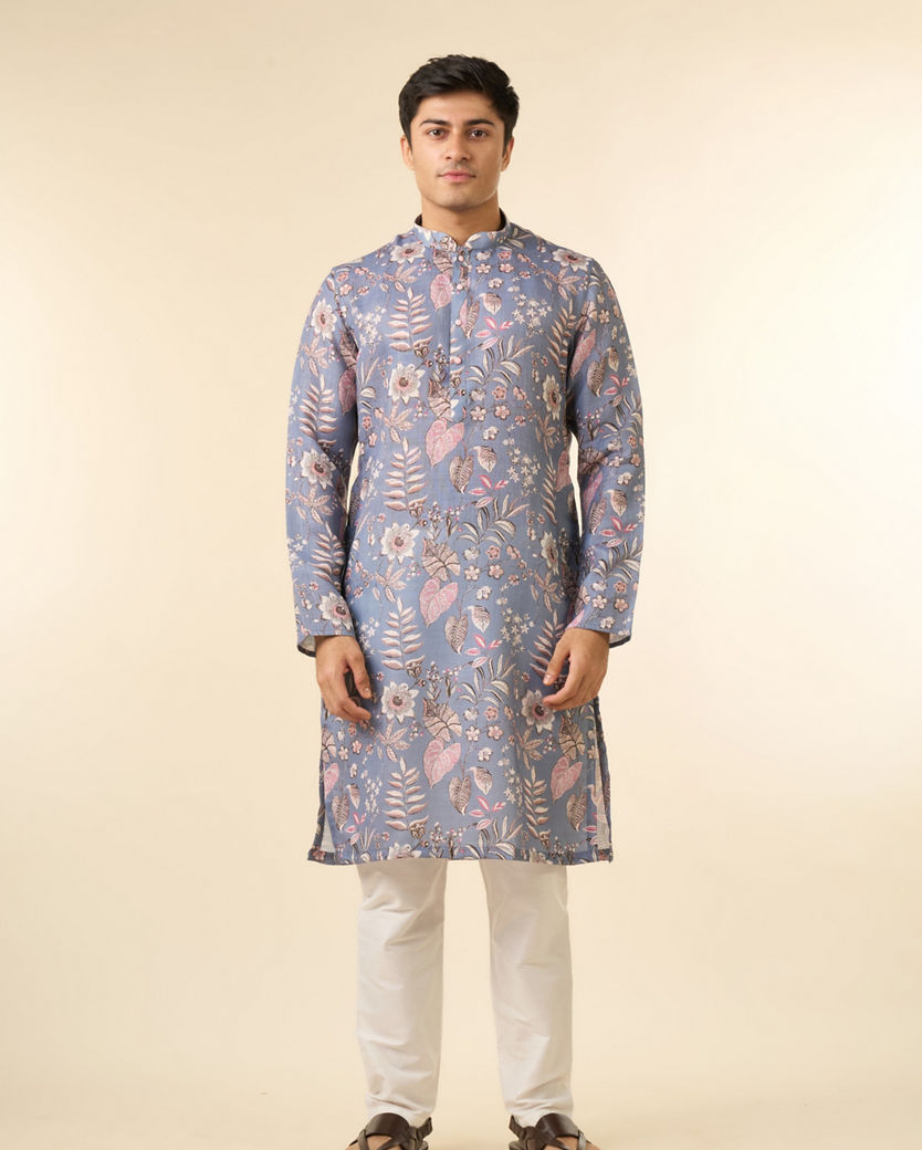 Diwas Men Elegant Light Grey Kurta