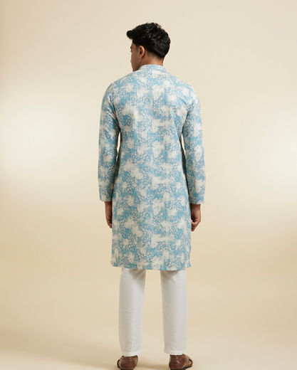 Diwas Men Aqua Green Highlighted Cream Kurta