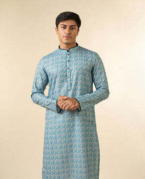 Diwas Men Vibrant Aqua Green Cotton Kurta