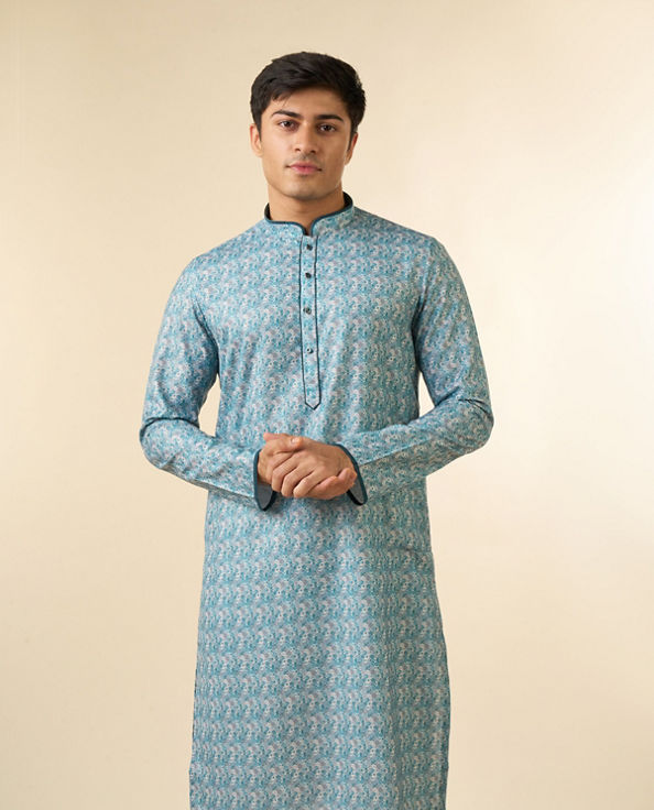 Diwas Men Vibrant Aqua Green Cotton Kurta