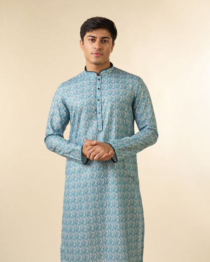Diwas Men Vibrant Aqua Green Cotton Kurta