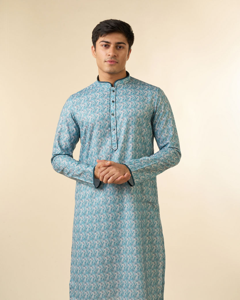Diwas Men Vibrant Aqua Green Cotton Kurta