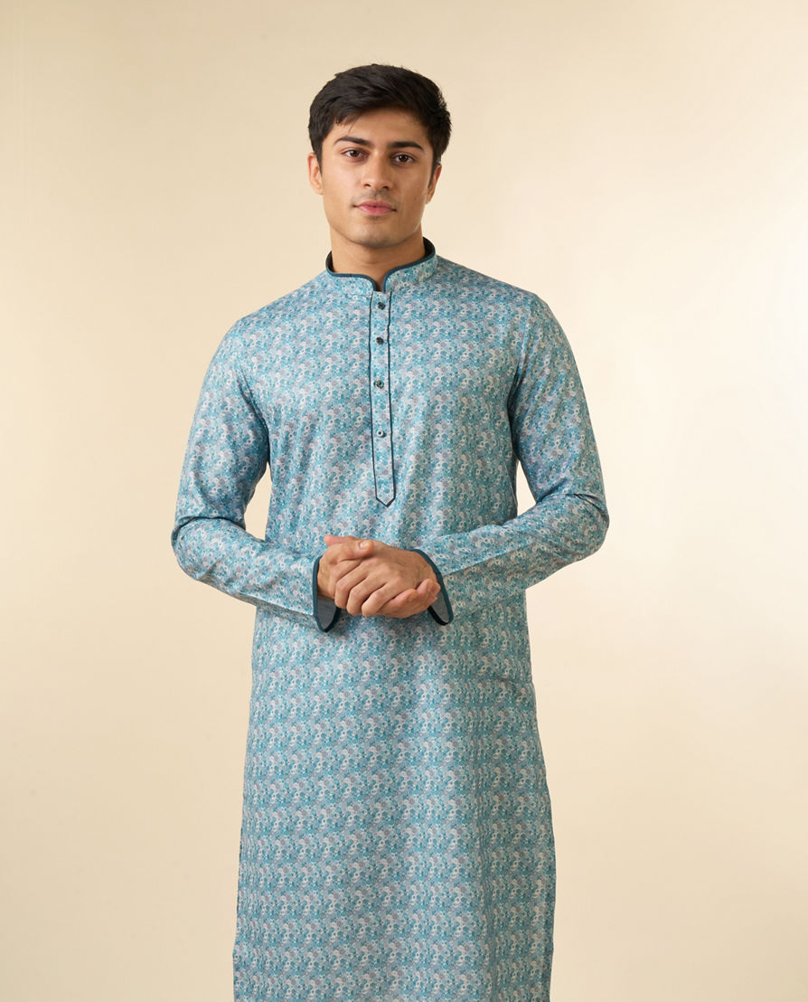 Diwas Men Vibrant Aqua Green Cotton Kurta