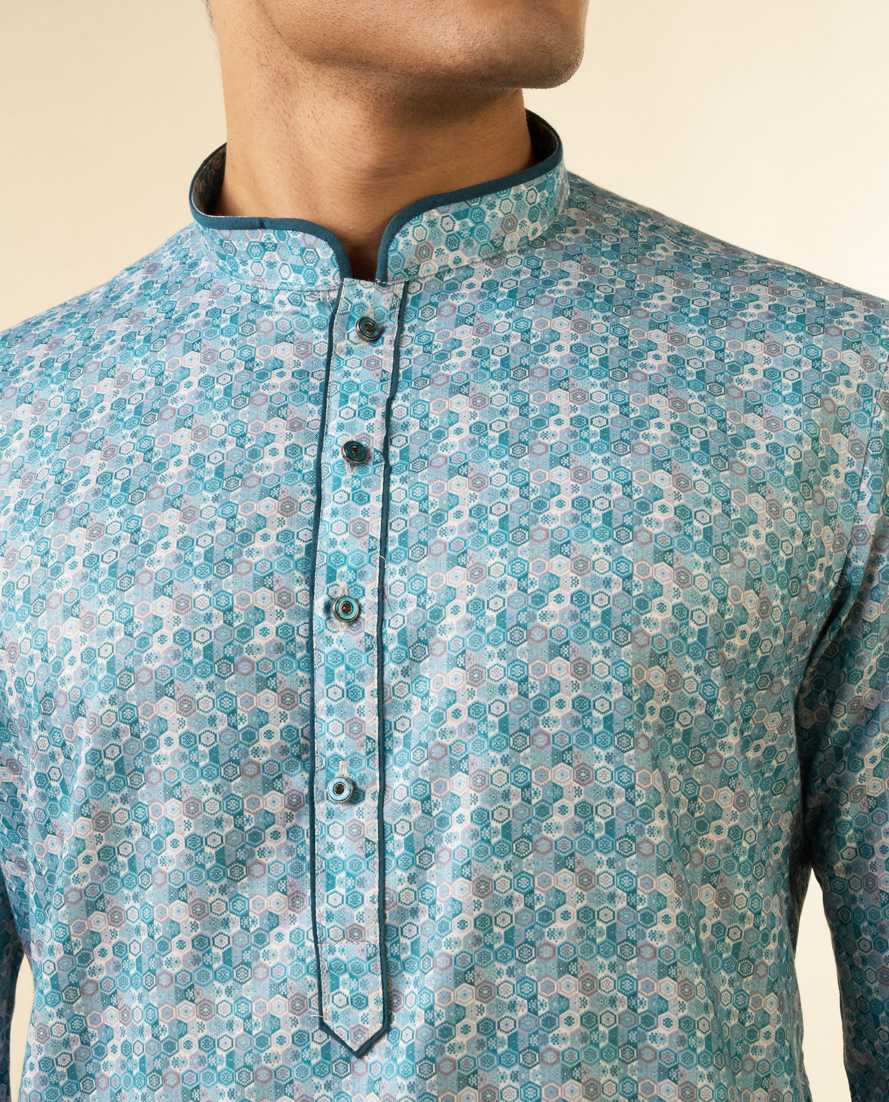 Diwas Men Vibrant Aqua Green Cotton Kurta