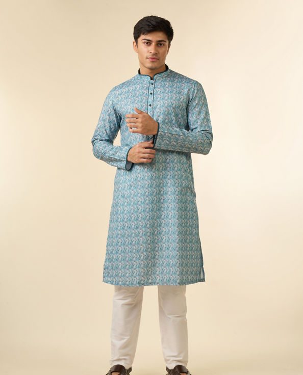 Diwas Men Vibrant Aqua Green Cotton Kurta