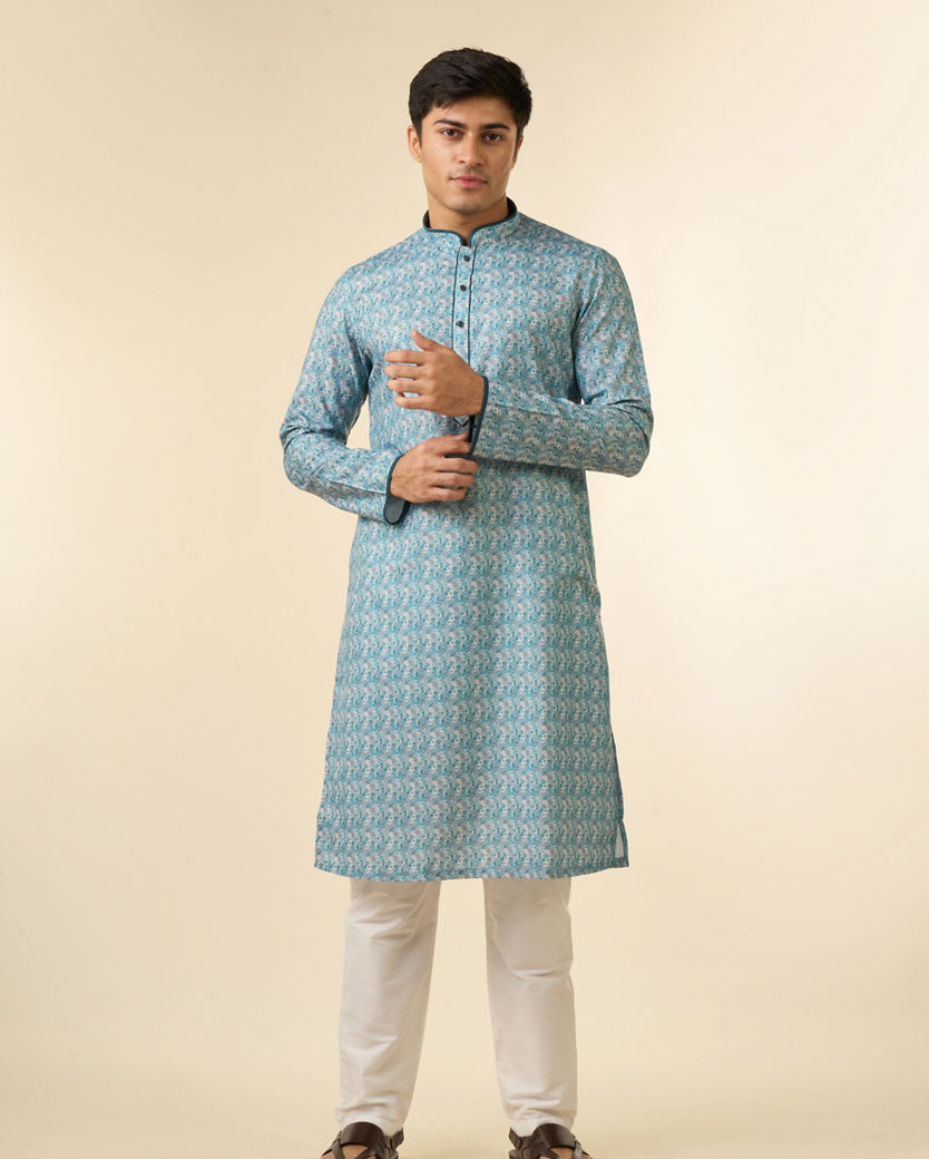 Diwas Men Vibrant Aqua Green Cotton Kurta