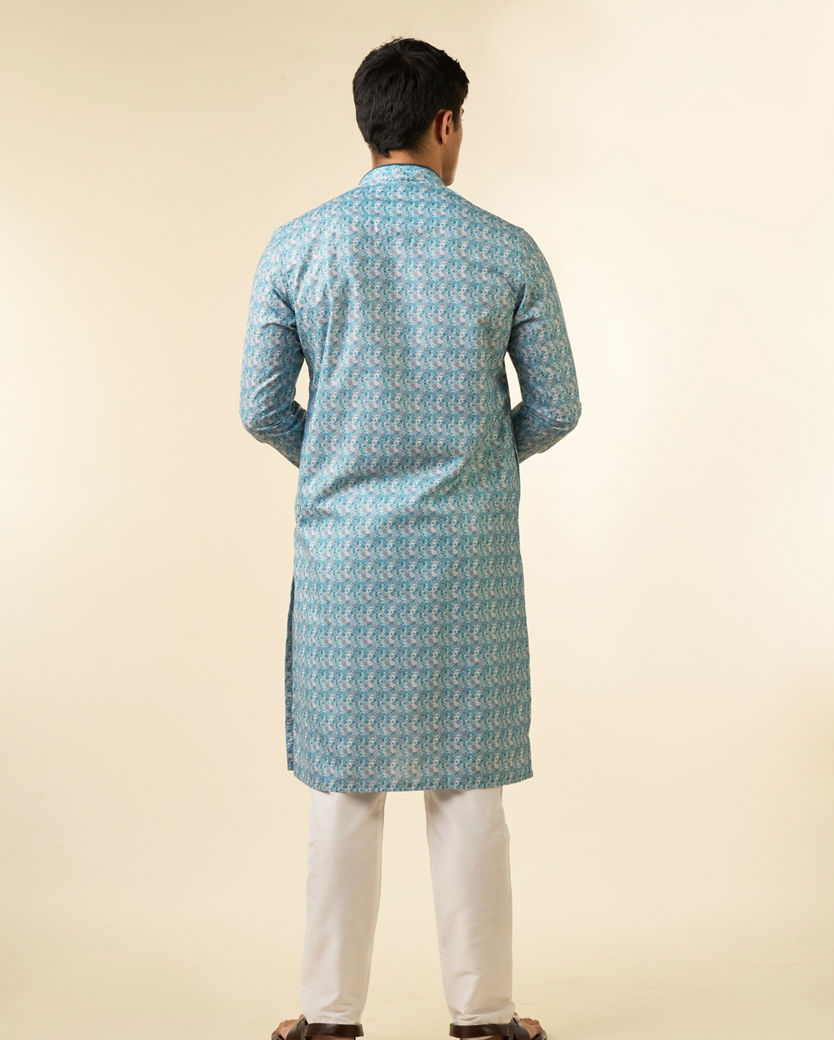 Diwas Men Vibrant Aqua Green Cotton Kurta