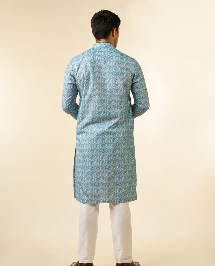 Diwas Men Vibrant Aqua Green Cotton Kurta