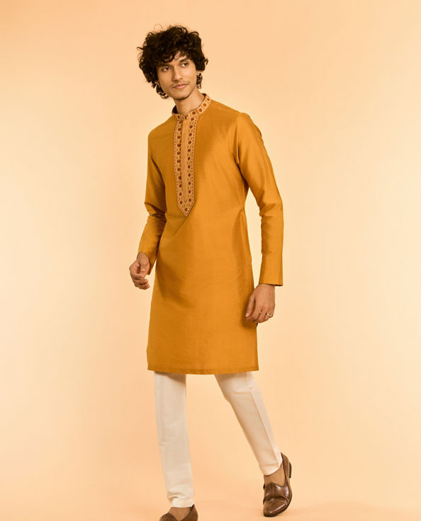 Diwas Men Vibrant Mustard Kurta