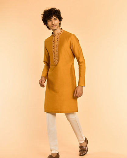 Diwas Men Vibrant Mustard Kurta