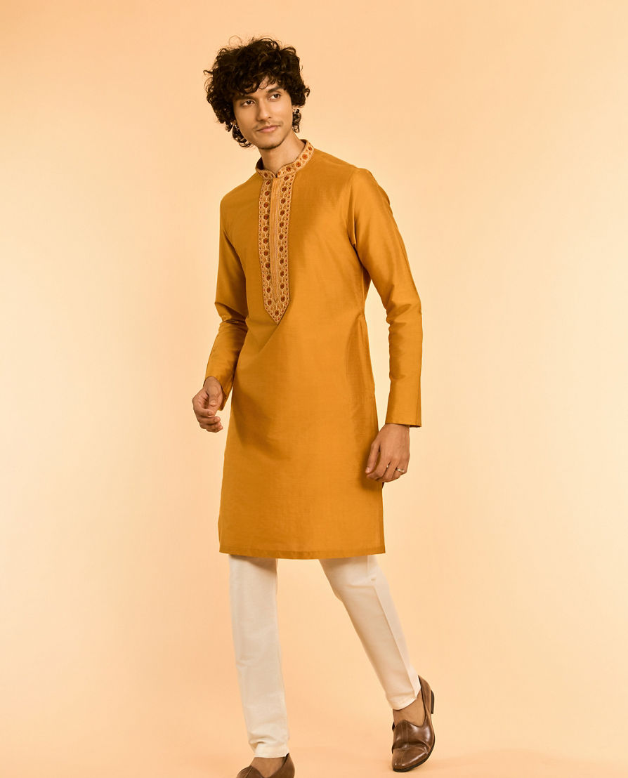 Diwas Men Vibrant Mustard Kurta