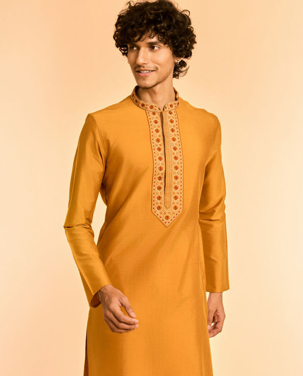 Diwas Men Vibrant Mustard Kurta