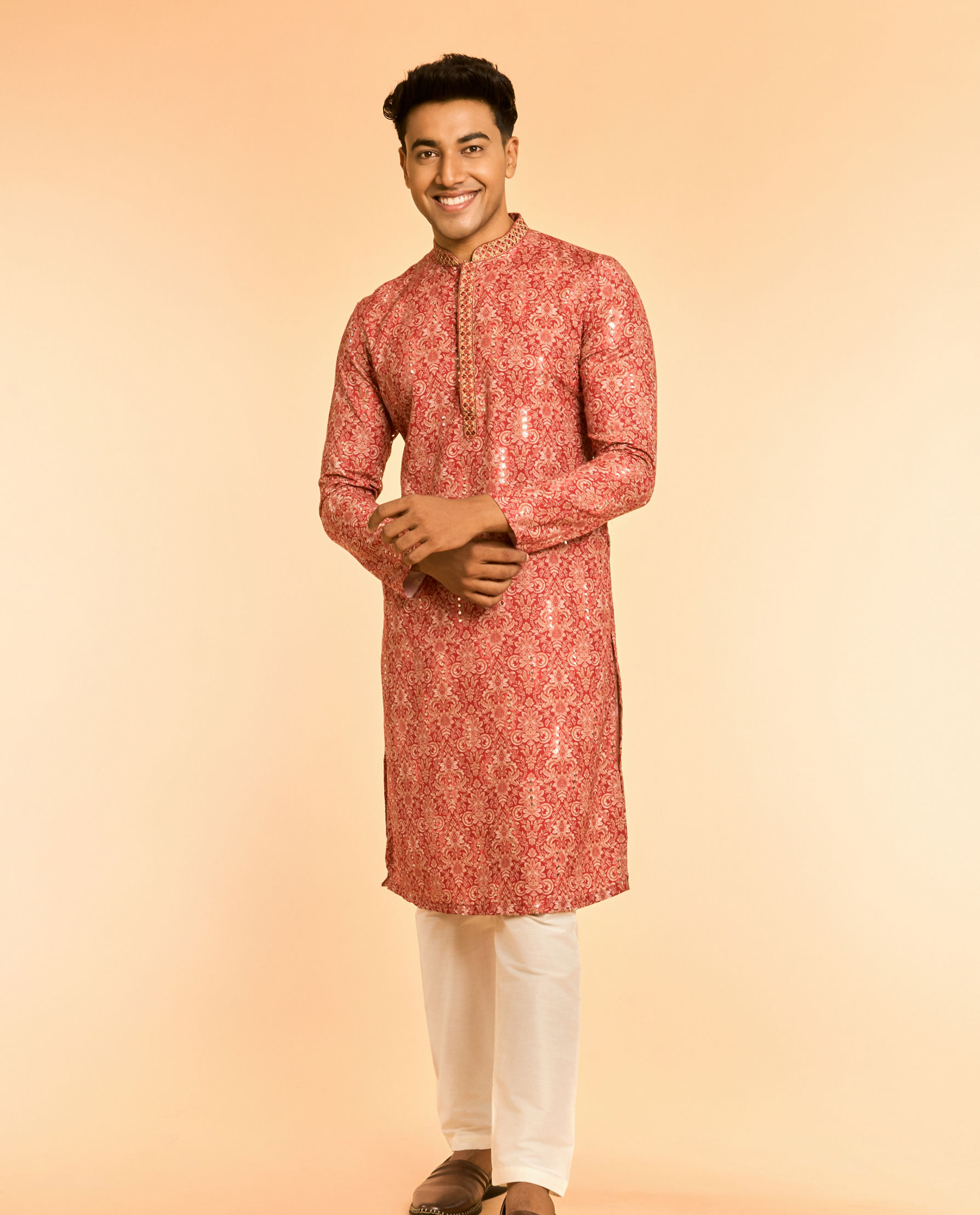 Diwas Men Lustrous Red Kurta