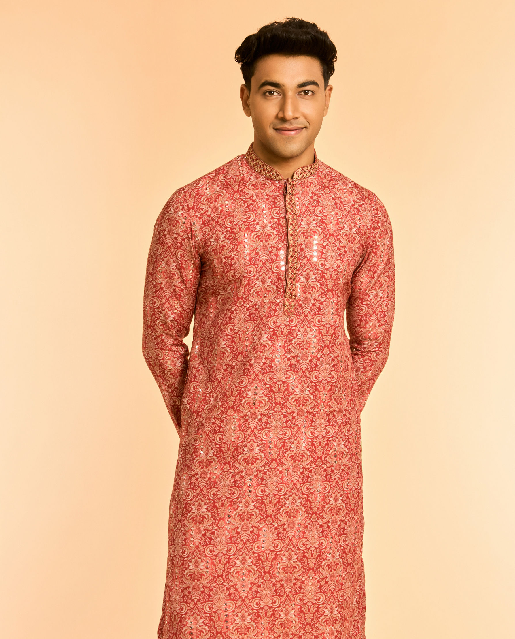 Diwas Men Lustrous Red Kurta