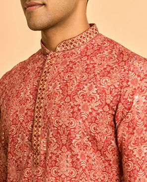 Diwas Men Lustrous Red Kurta
