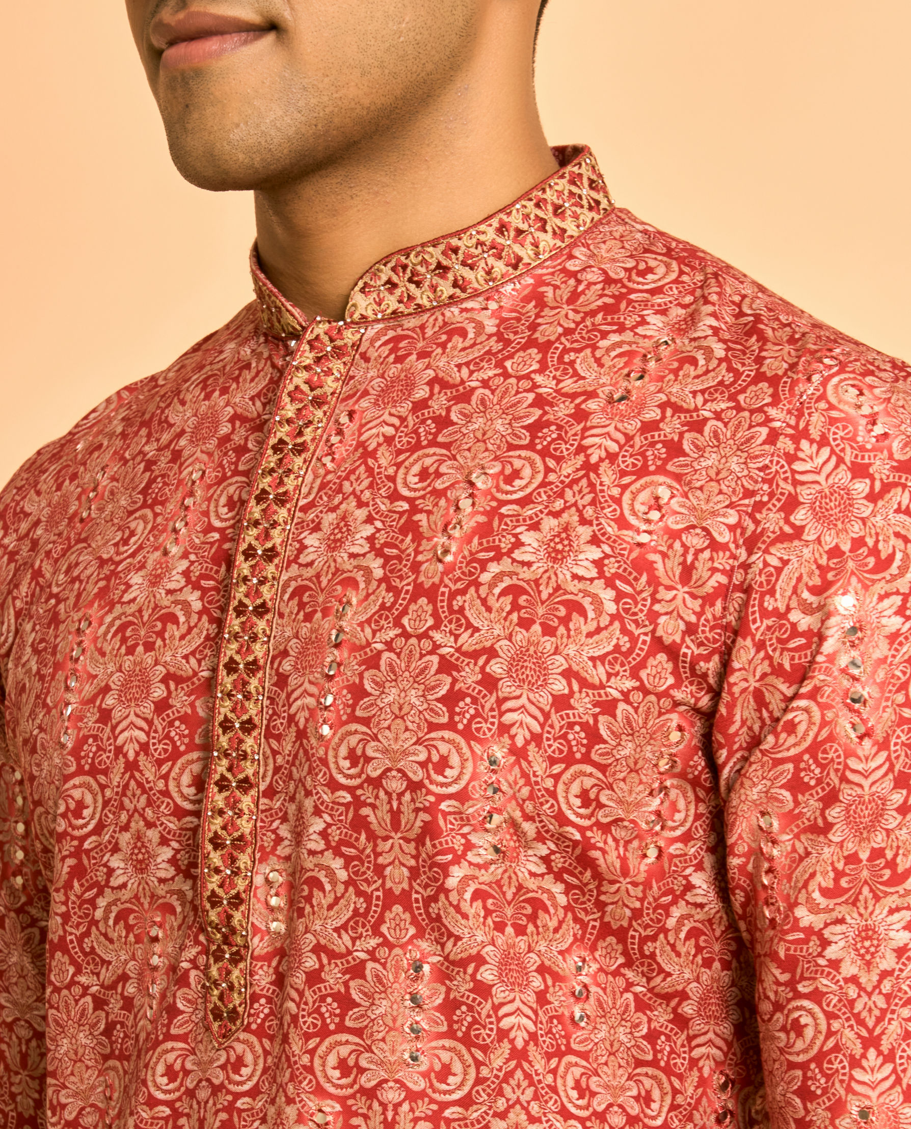 Diwas Men Lustrous Red Kurta