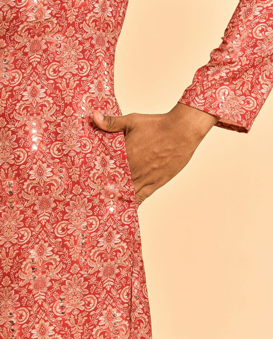 Diwas Men Lustrous Red Kurta