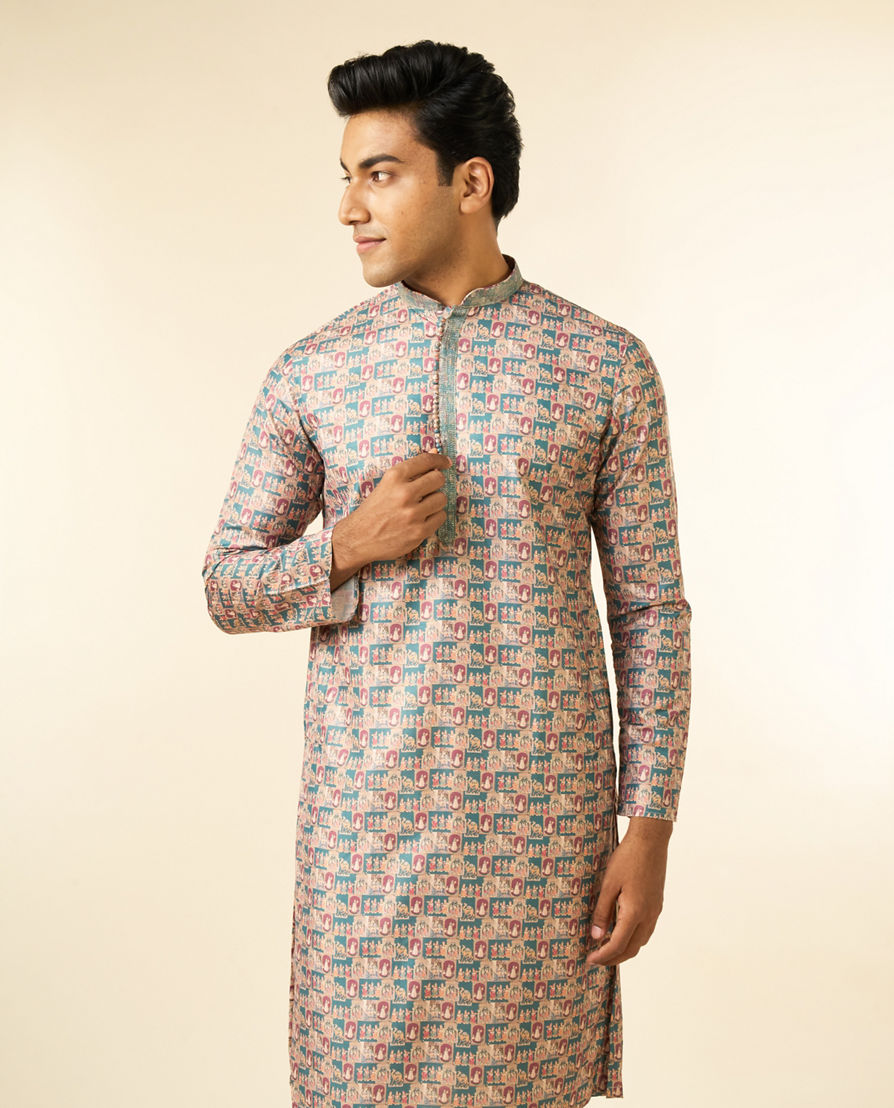 Diwas Men Teal Green Festive Kurta