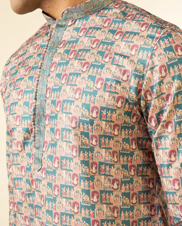 Diwas Men Teal Green Festive Kurta