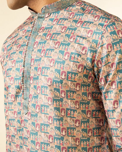 Diwas Men Teal Green Festive Kurta