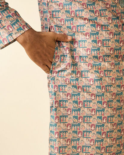 Diwas Men Teal Green Festive Kurta