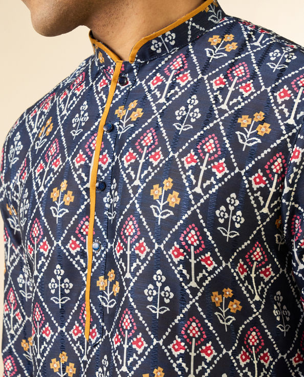 Diwas Men Blue Art Silk Printed Fancy Kurta