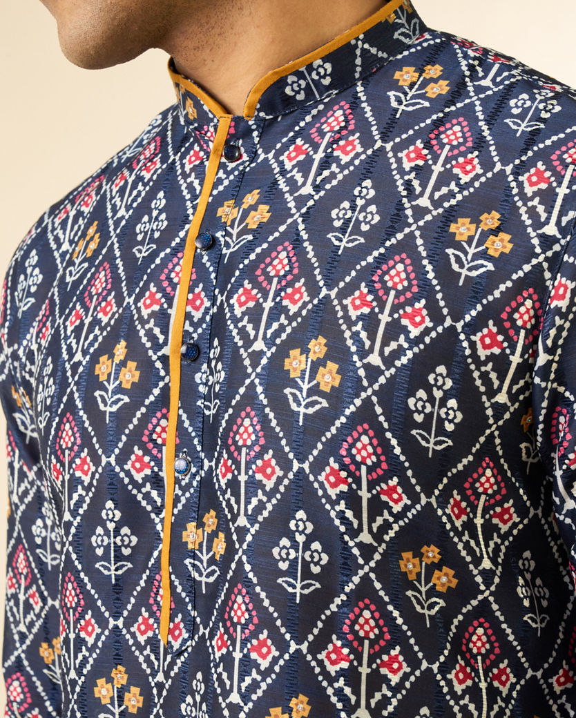 Diwas Men Blue Art Silk Printed Fancy Kurta