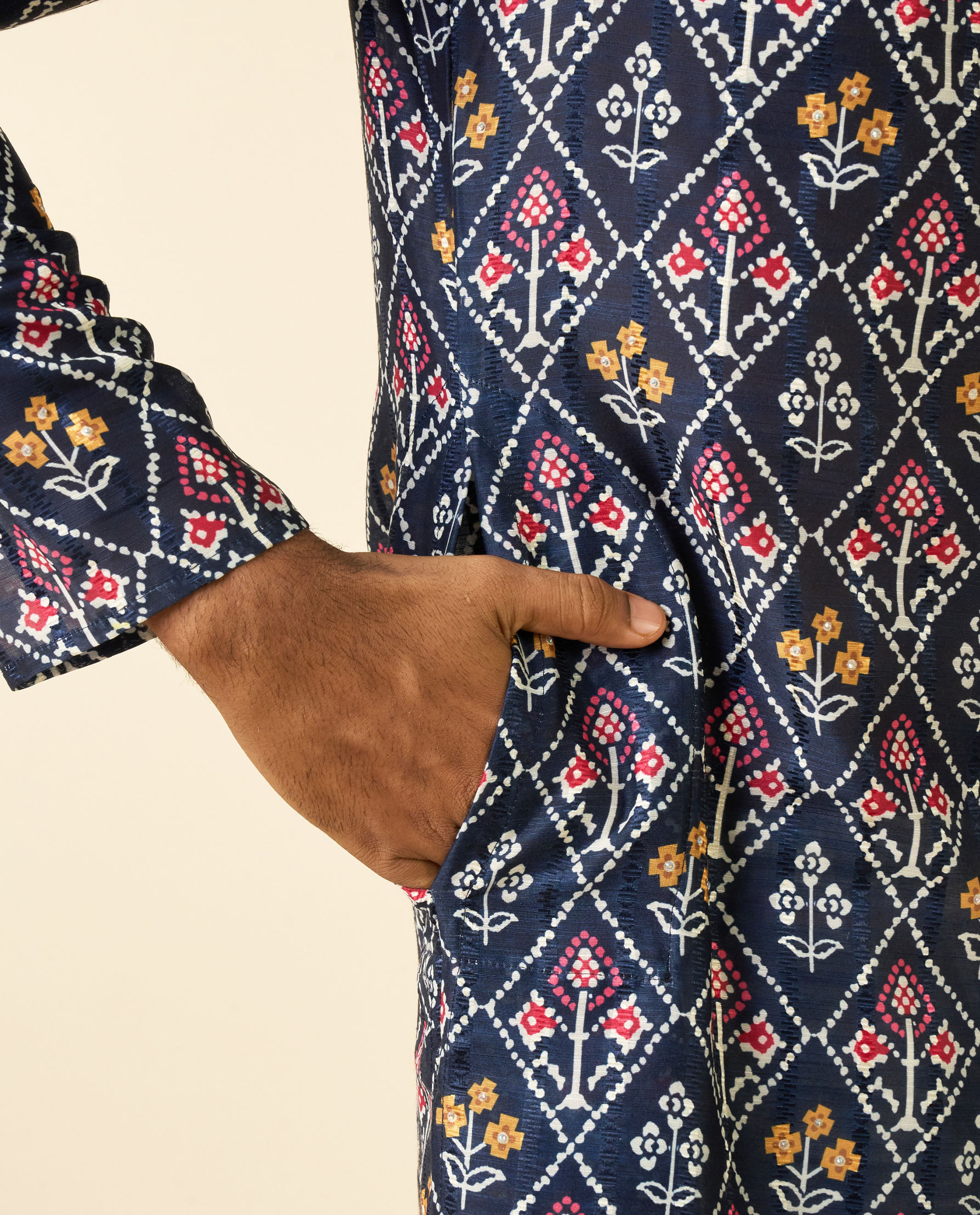 Diwas Men Blue Art Silk Printed Fancy Kurta