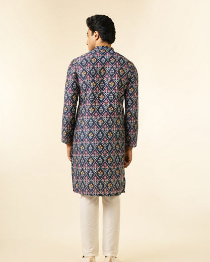 Diwas Men Blue Art Silk Printed Fancy Kurta