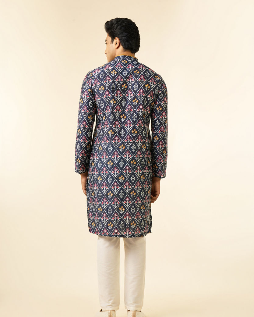 Diwas Men Blue Art Silk Printed Fancy Kurta