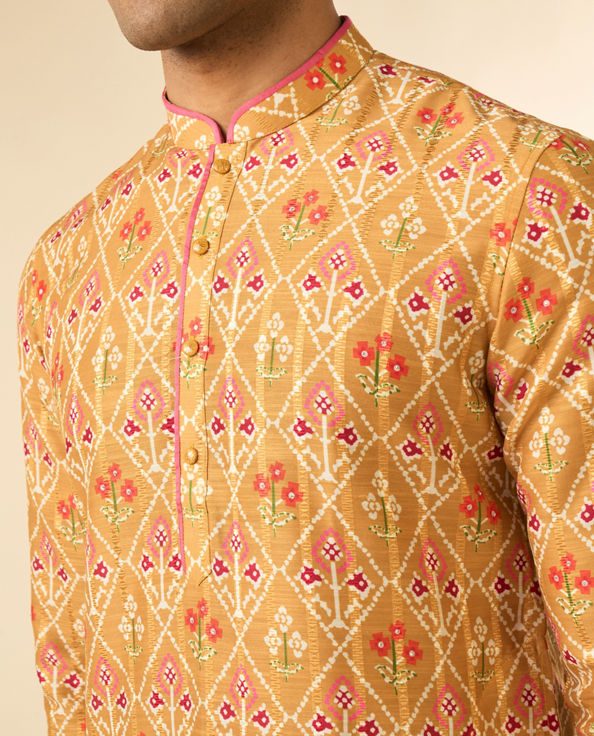 Diwas Men Mustard Art Silk Printed Fancy Kurta