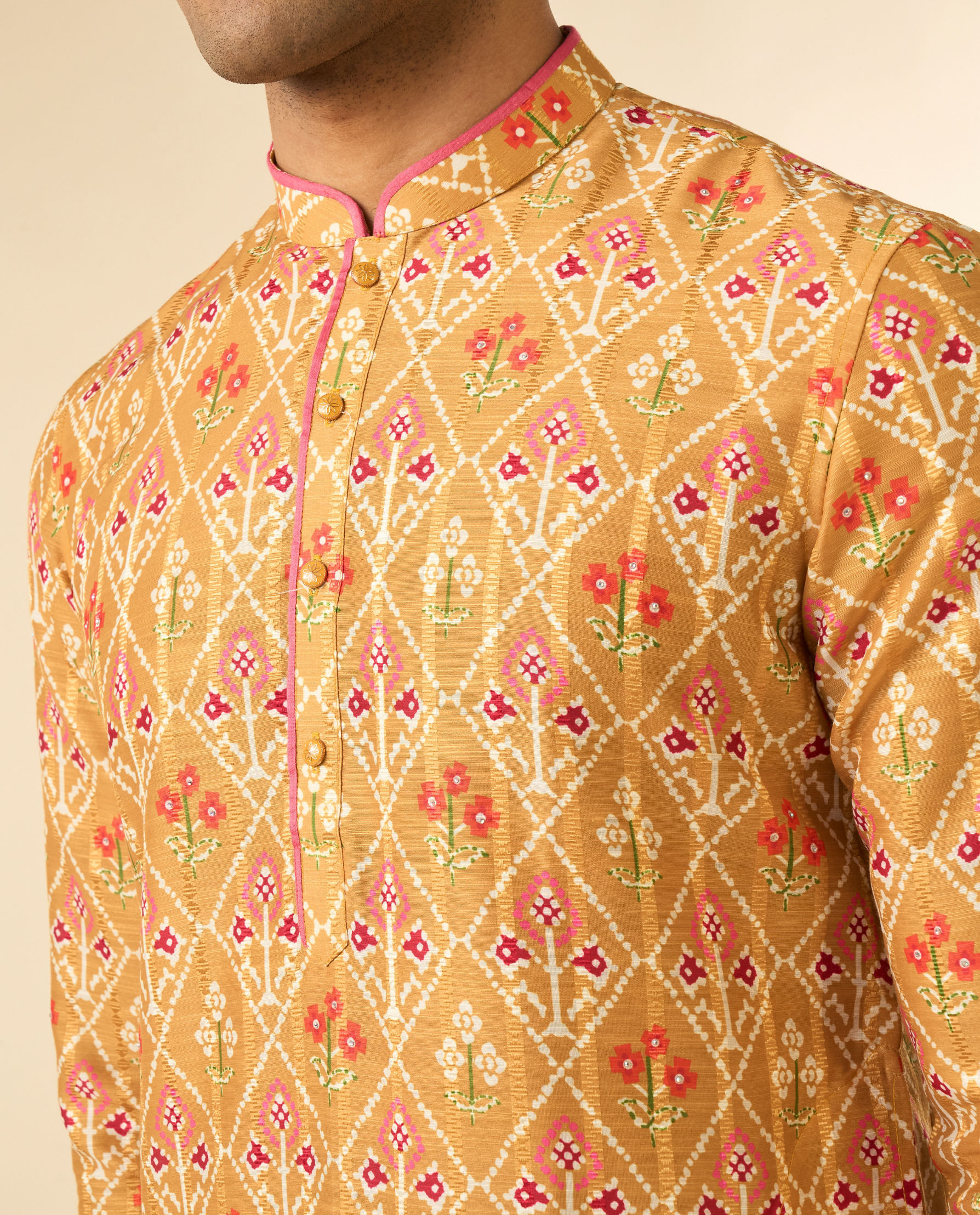 Diwas Men Mustard Art Silk Printed Fancy Kurta