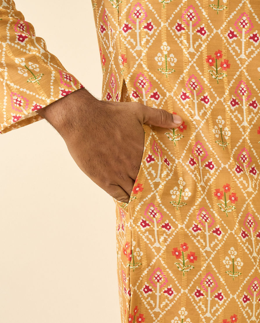 Diwas Men Mustard Art Silk Printed Fancy Kurta