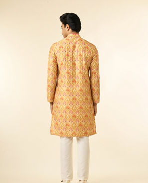 Diwas Men Mustard Art Silk Printed Fancy Kurta