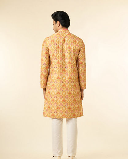 Diwas Men Mustard Art Silk Printed Fancy Kurta