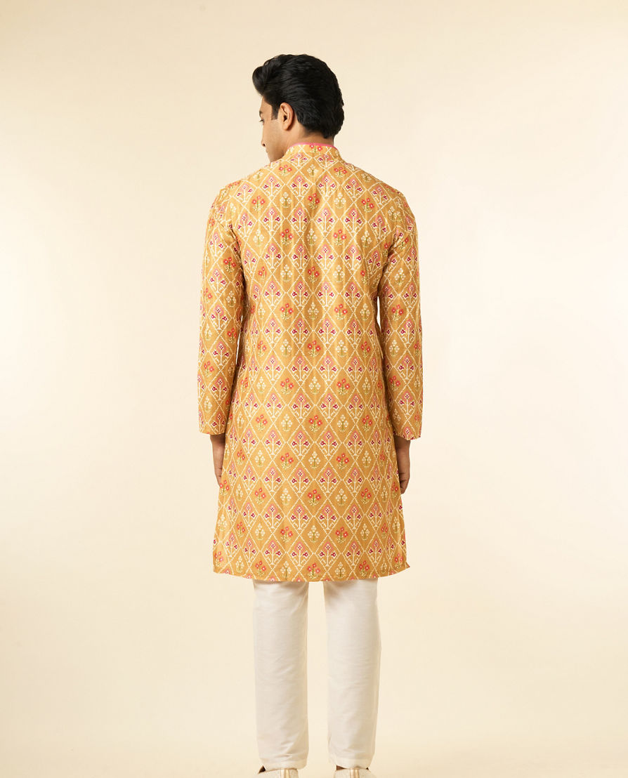 Diwas Men Mustard Art Silk Printed Fancy Kurta