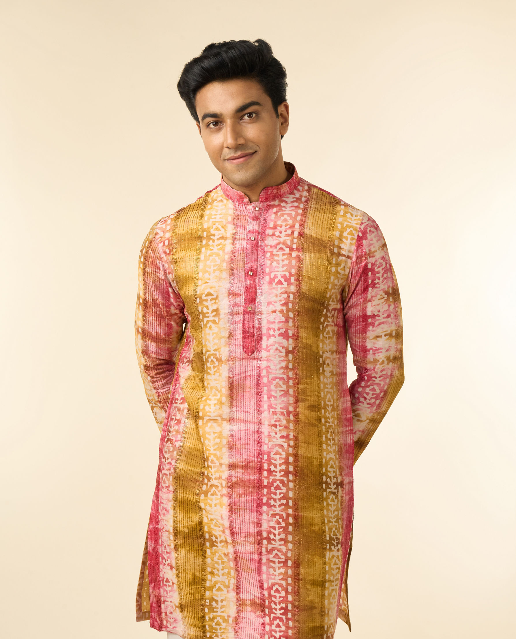 Diwas Men Ethereal Pink and Green Kurta
